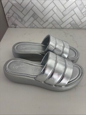 Seychelles Silver Platform Slide Sandals Size 7